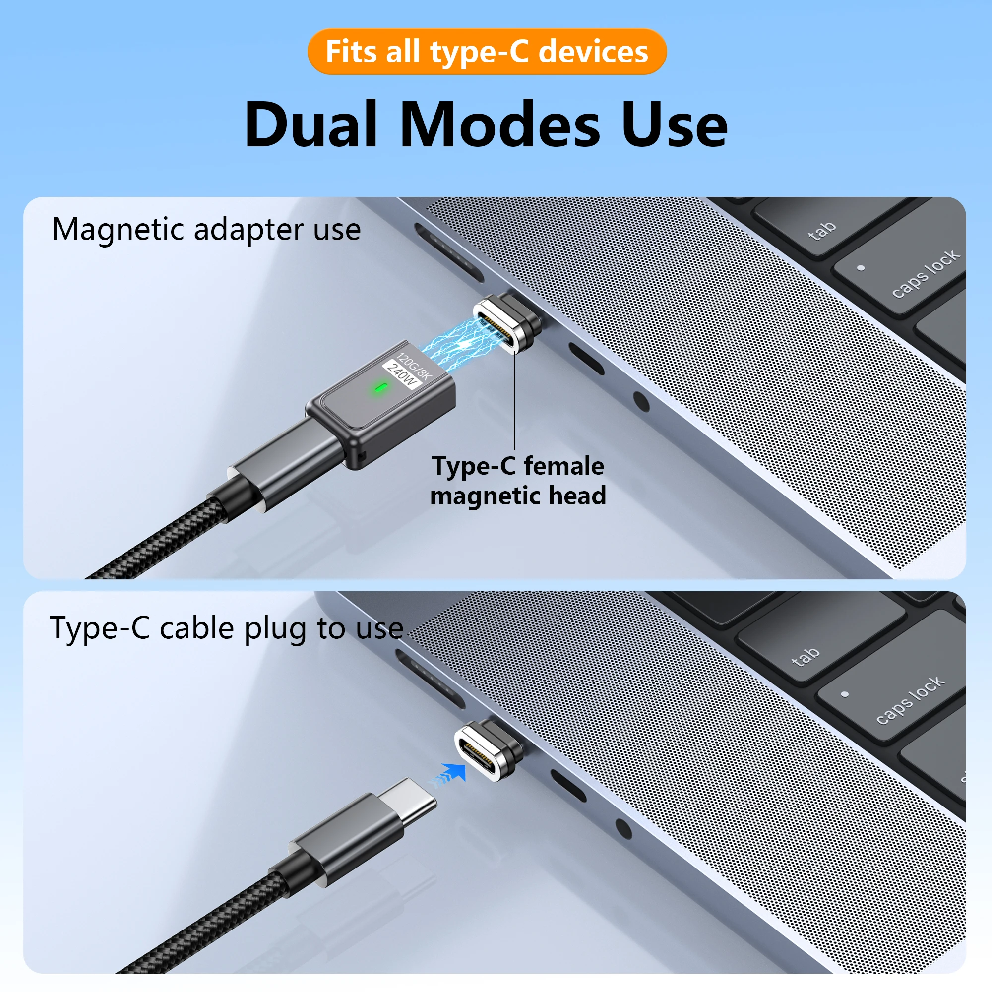Magnetic USB-C Adapter - High-Speed 240W Charging & 120Gbps Data Transfer with 8K Video Support