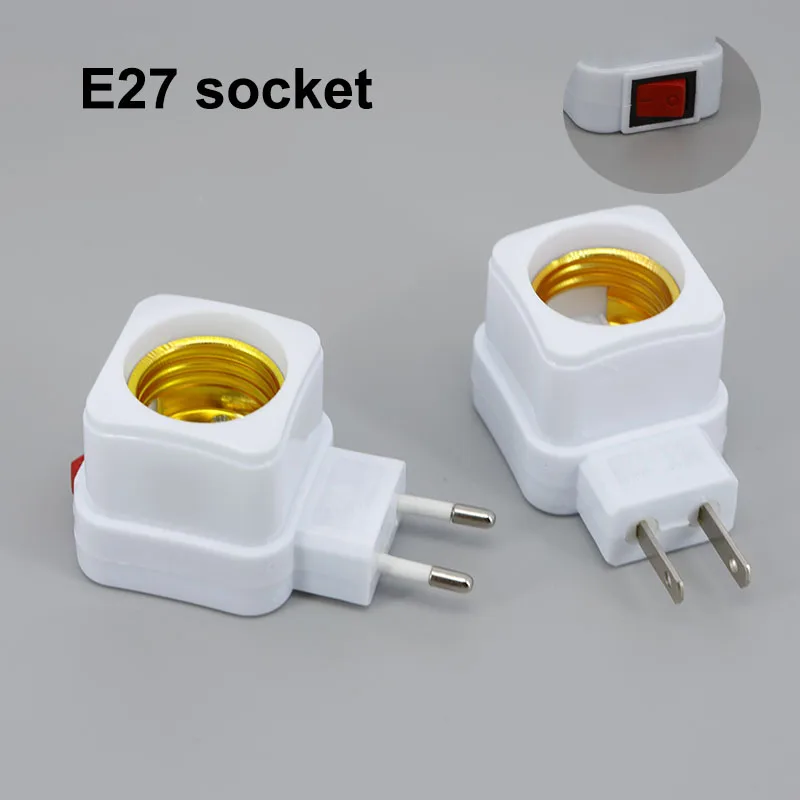 LED Night Light Square E27 AC EU/US Plug Power Bulb Holder Socket Base Adapter ON/OFF Switch Converter