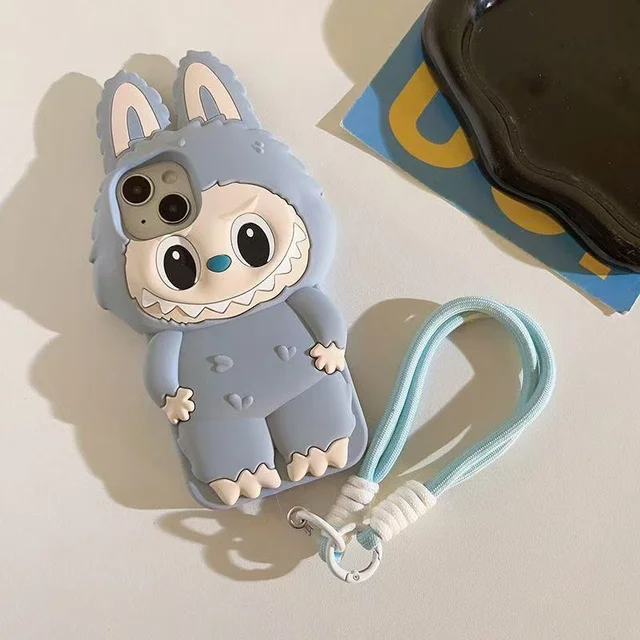 3D Cartoon Kawaii Monster Rabbit Soft Silicone Phone Case For iPhone 16 15 14 Plus 13 12 11 Pro Max 16promax With Lanyard Cover 4
