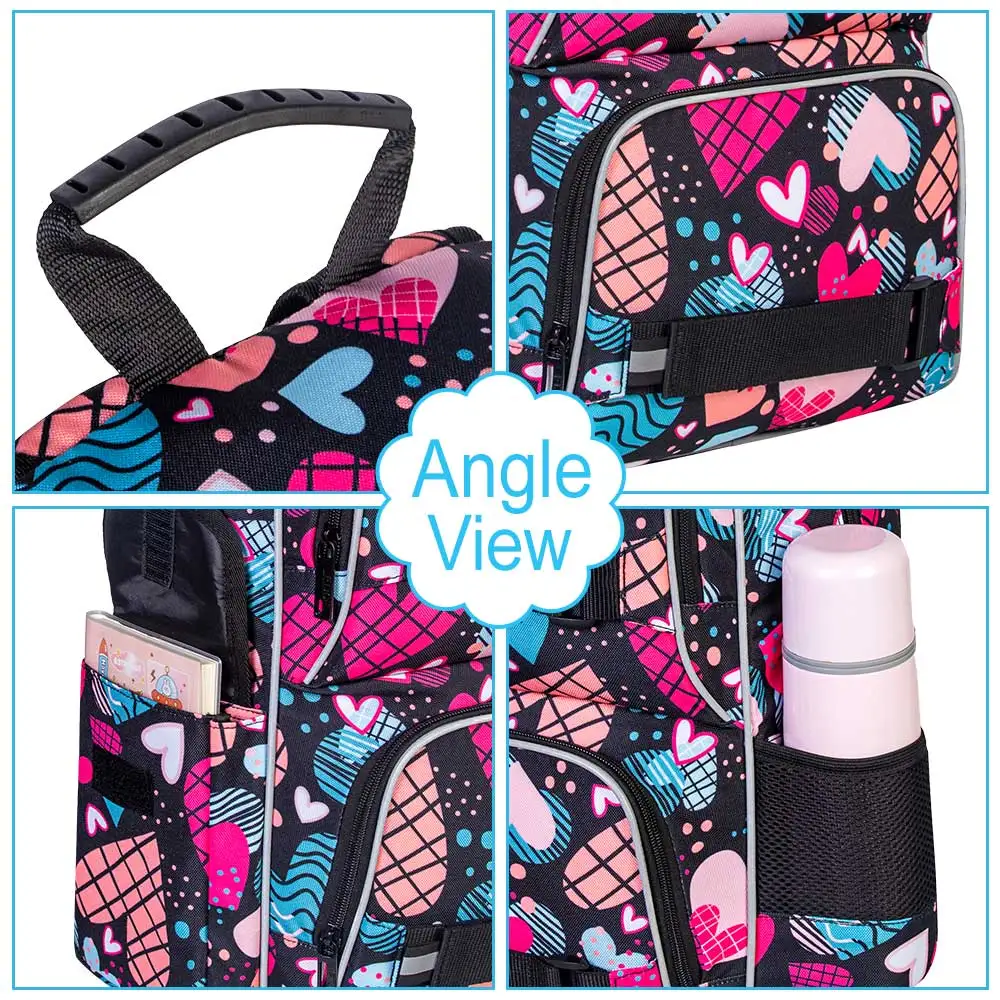 3PCS Backpack for Girls, 17 Inch Cute Kids School Laptop Bookbag with Lunch Box for Elementary Water Resistant Middle Backpacks 5