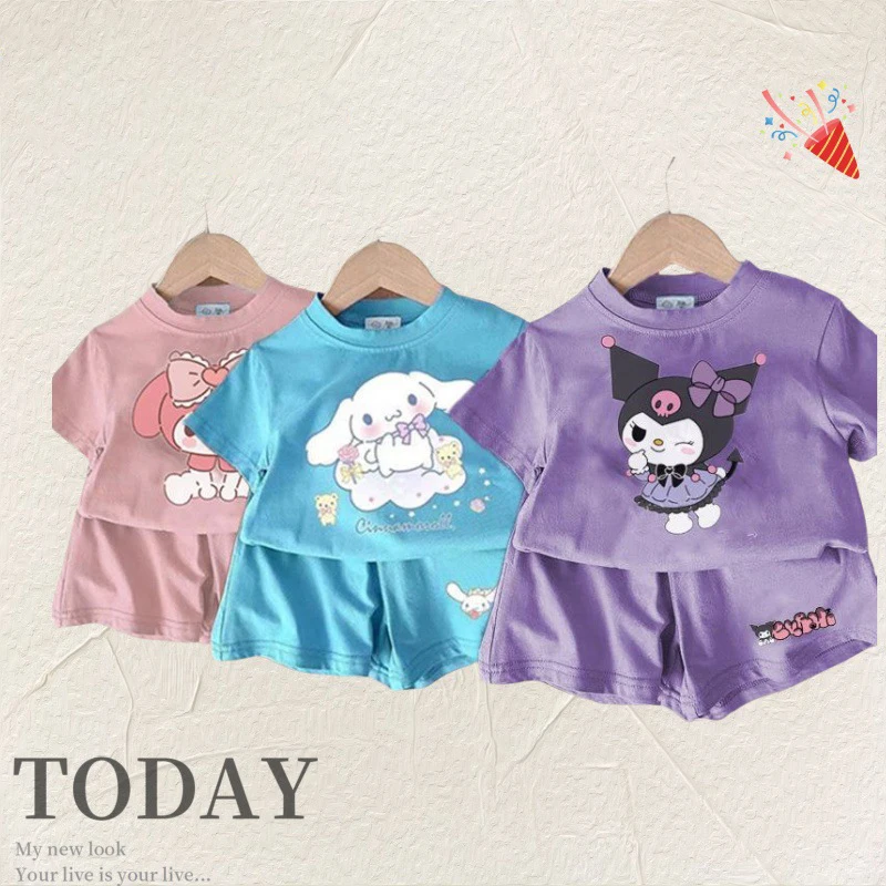 

Sanrio Kuromi mymelody мультфильм мальчик девочка из двух частей короткий рукав шорты костюм с круглым вырезом пуловер Повседневная одежда спортивный костюм