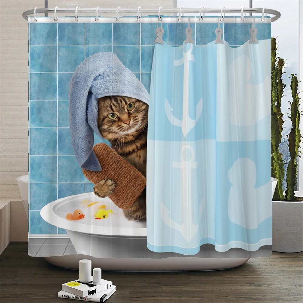 Cortinas de ducha de gato, cortina de ducha de baño, bonita cortina de ducha  de tela 3D con ganchos, divertida cortina de ducha impermeable o estera –  Los mejores productos en la