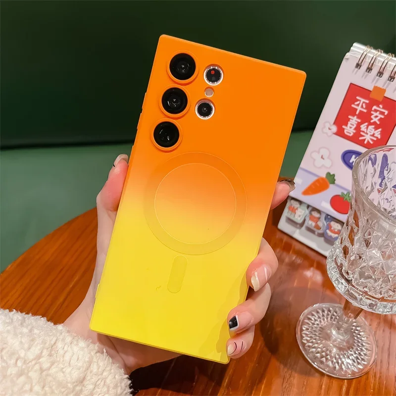 Luxury Gradient Soft Silicone Magnetic Case with Lens Film Cover