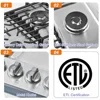 Efficient 30" Gas Cooktop 5 Sealed Burners Italian SABAF Design 304 Stainless Steel Knob Control Dual-Use Grill Pan Safety 6