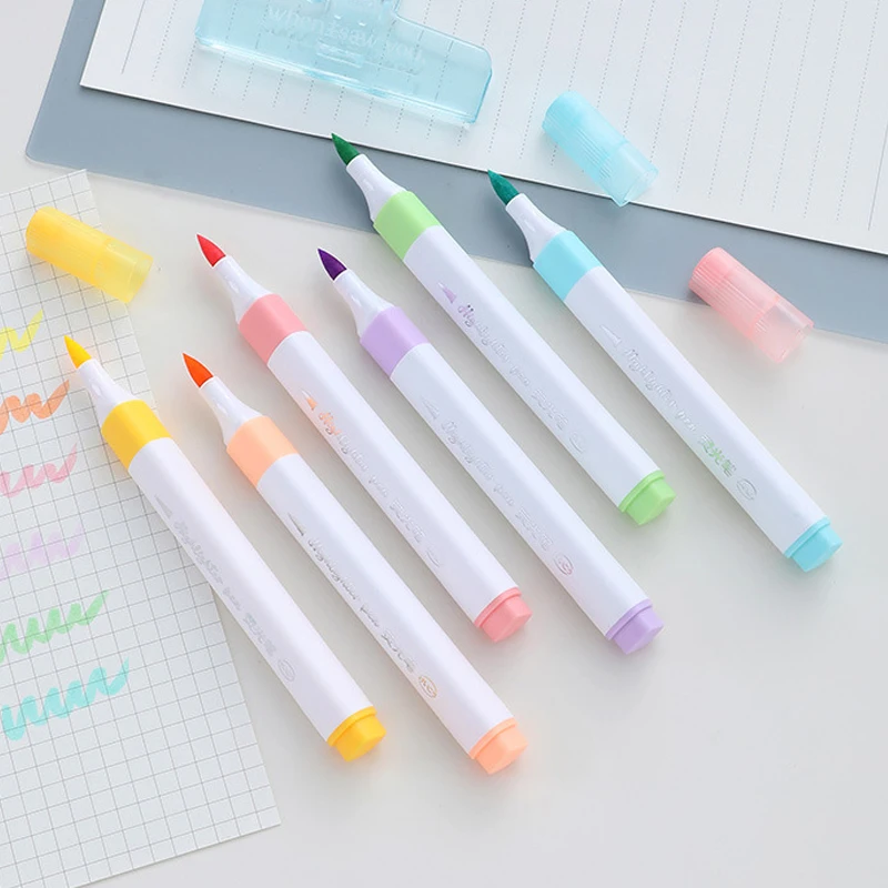Highlighter Pen Marker Pen Highlighter Marker Art Marker Contour Marker 6 Colors Highlighter Markers Kawaii Stationery Items Cute Highlighter Outline Pen Set for Students Kids