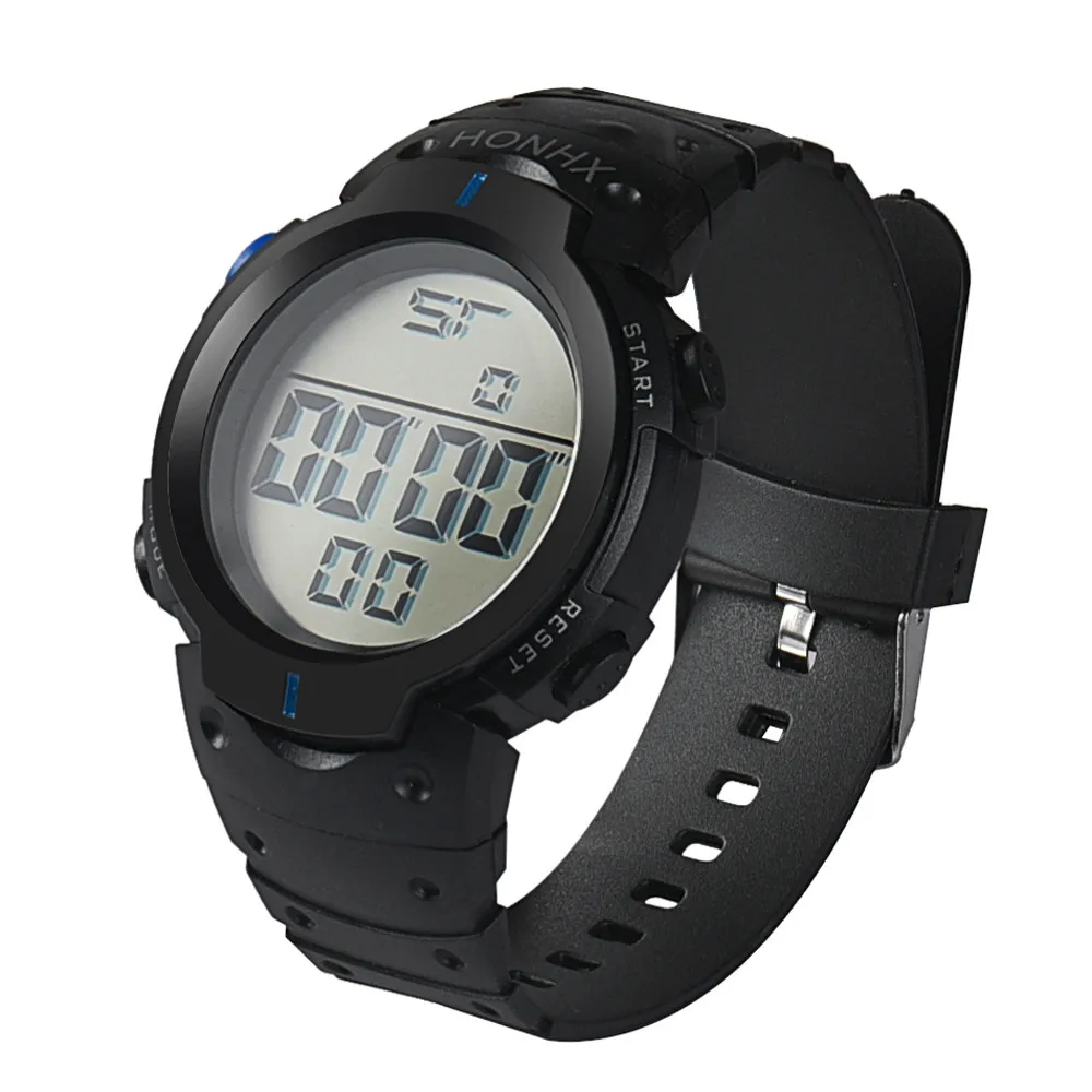 

Часы наручные мужские с ЖК-дисплеем, модные водонепроницаемые цифровые спортивные с резиновым ремешком, с датой и секундомером