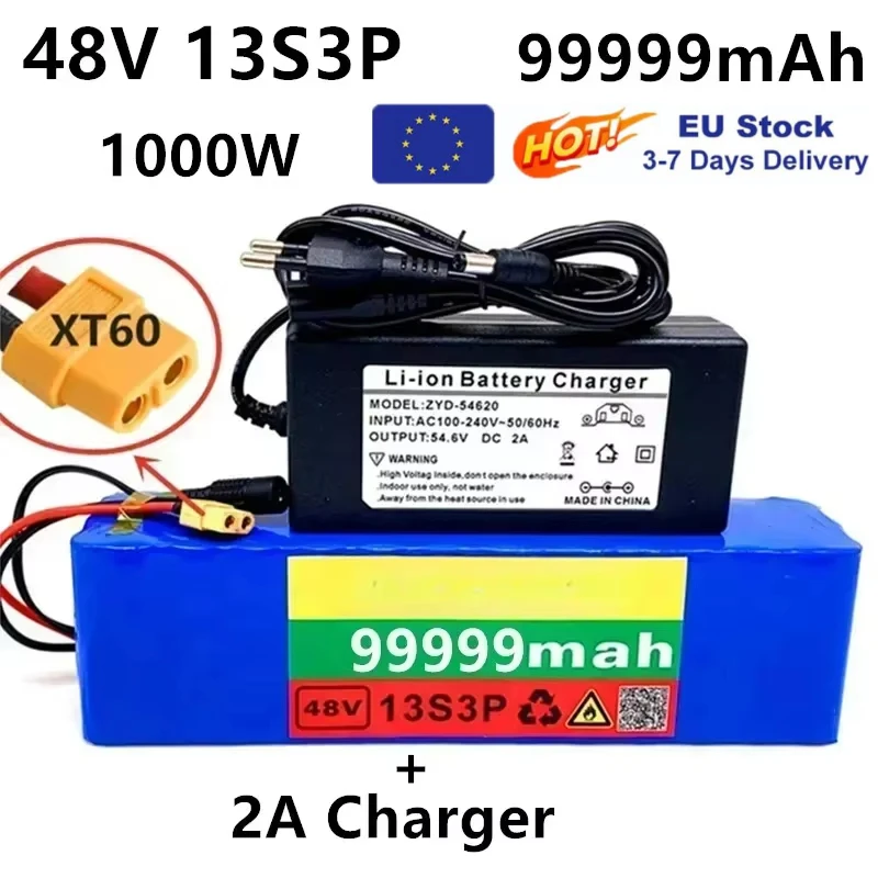 13S3P 99999mAh 48V Lithium ion Battery 2000W 99999mAh Lithium Ion Battery Pack For 54.6v Motorized Scooter BMS