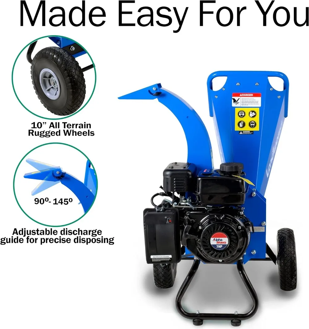 Wood Chipper Shredder Mulcher 7HP 3Inch Max Capacity Adjustable Discharge Guide