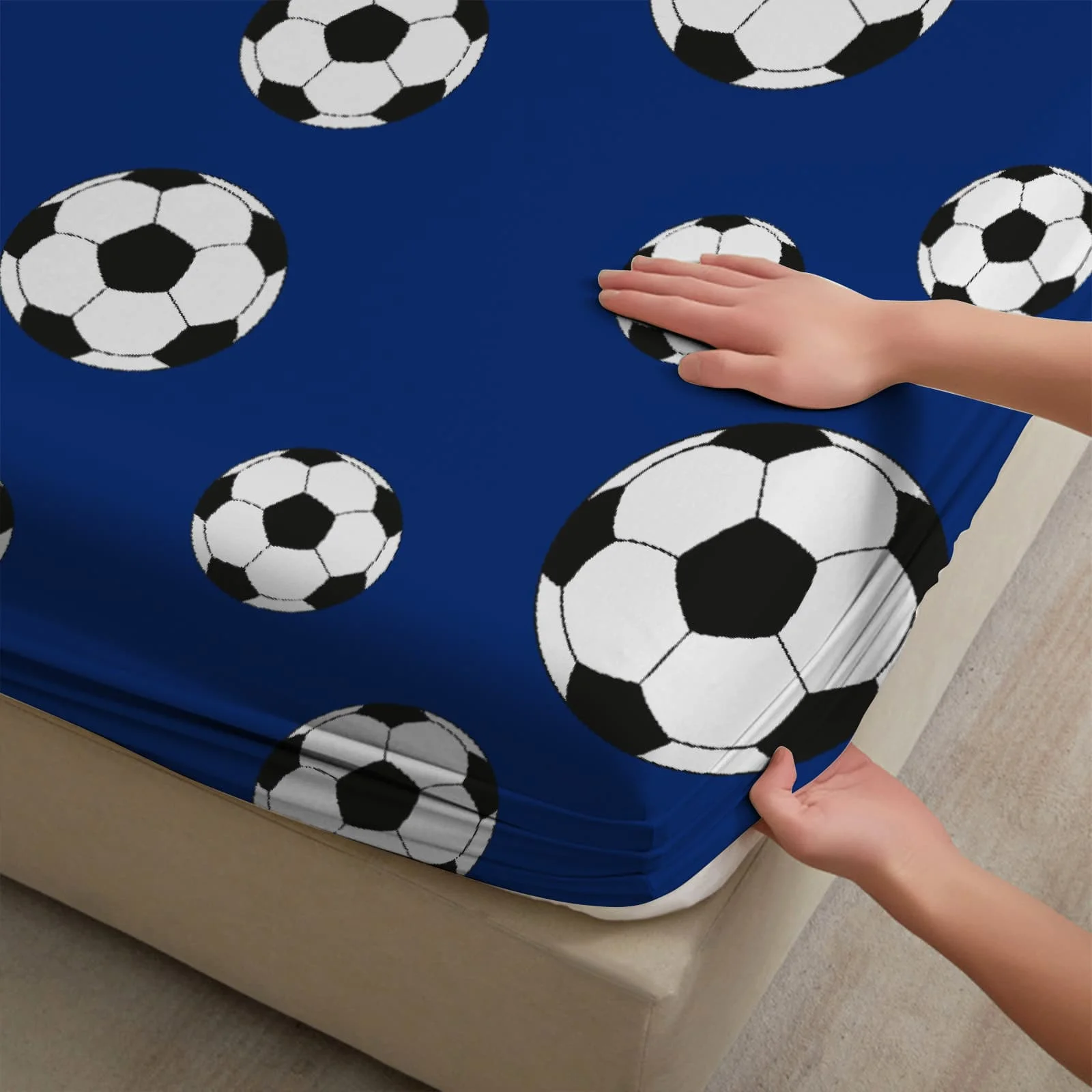 1-Pc Soccer Ball Print Design Bed Sheet -100% Polyester, Digital Print, Breathable All-Season Fitted Sheet and Pillowcase Set 3