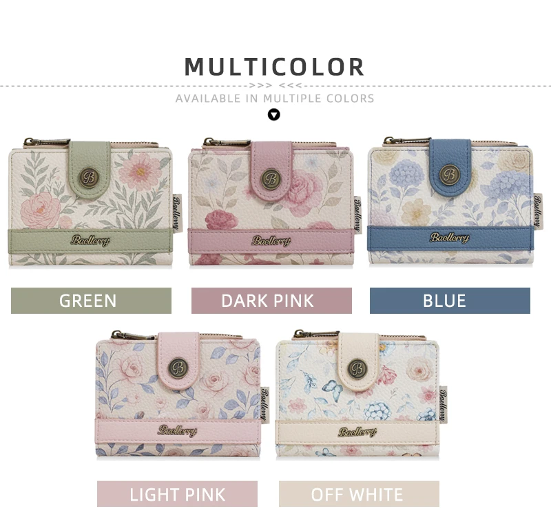 Neue frauen Kurze Brieftasche Blumen Druck Große Kapazität Karte Clips Foto Halter Modische Nette Zipper Geldbörsen Für Mädchen – Detail 4