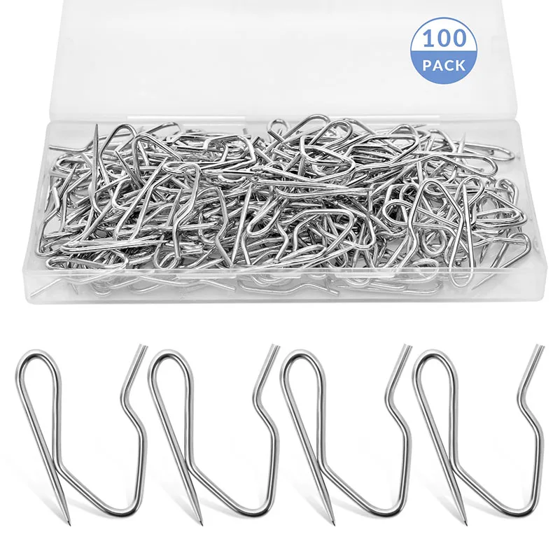 

100Pcs Metal Curtain Hooks Drapery Pinch Pleat Hook Pins With Clear Box for Window Curtain Door Curtain and Shower Curtain