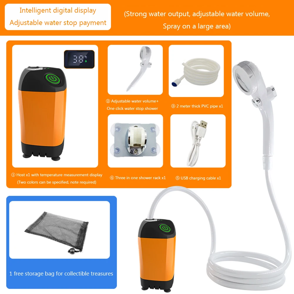 Outdoor Camping Shower IPX7 Waterproof with Digital Display Portable Electric Shower Pump for Hiking Travel Beach Pet Watering 4