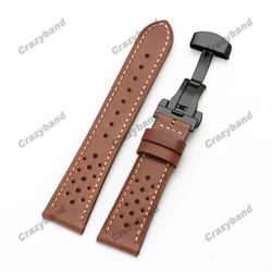 Cowhide Leather Watch Band with Oil Wax Finish and Breathable Design - 22mm (Light brown - black)