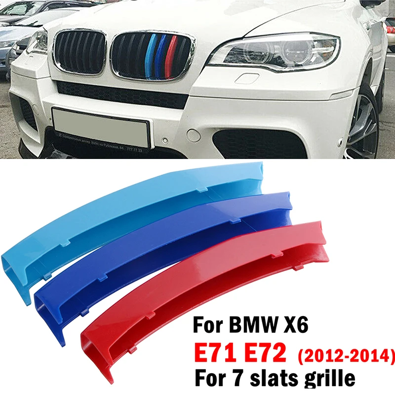 

Grilles with 7 Slats Decal Stripe Front Cover Clip Trim For BMW X6 E72 2012-2014 Decorative Parts Car Accessories