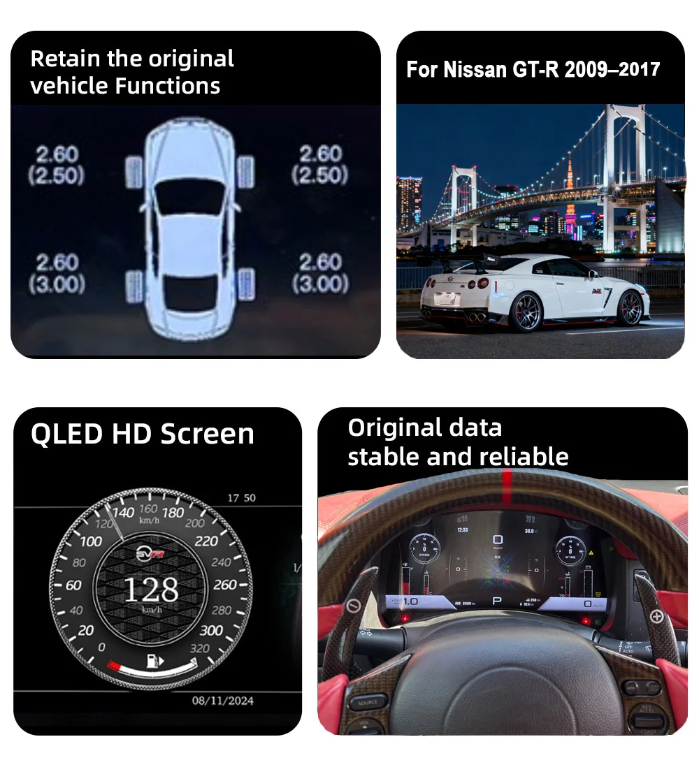 Digital Instrument Cluster Display Suitable For Nissan GT-R 2009–2017 Speedomete