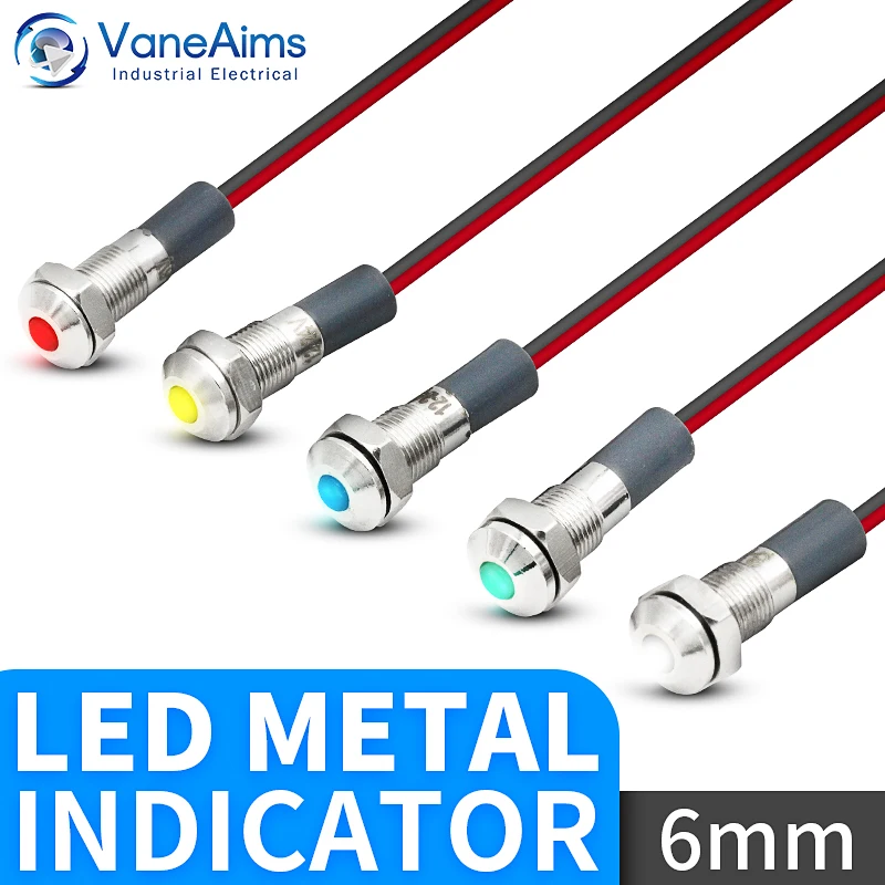 VaneAims 6mm métal indicateur LED panneau lumineux montage petit Signal lampe rouge bleu jaune vert blanc 220V 24V 12V 6V 3V