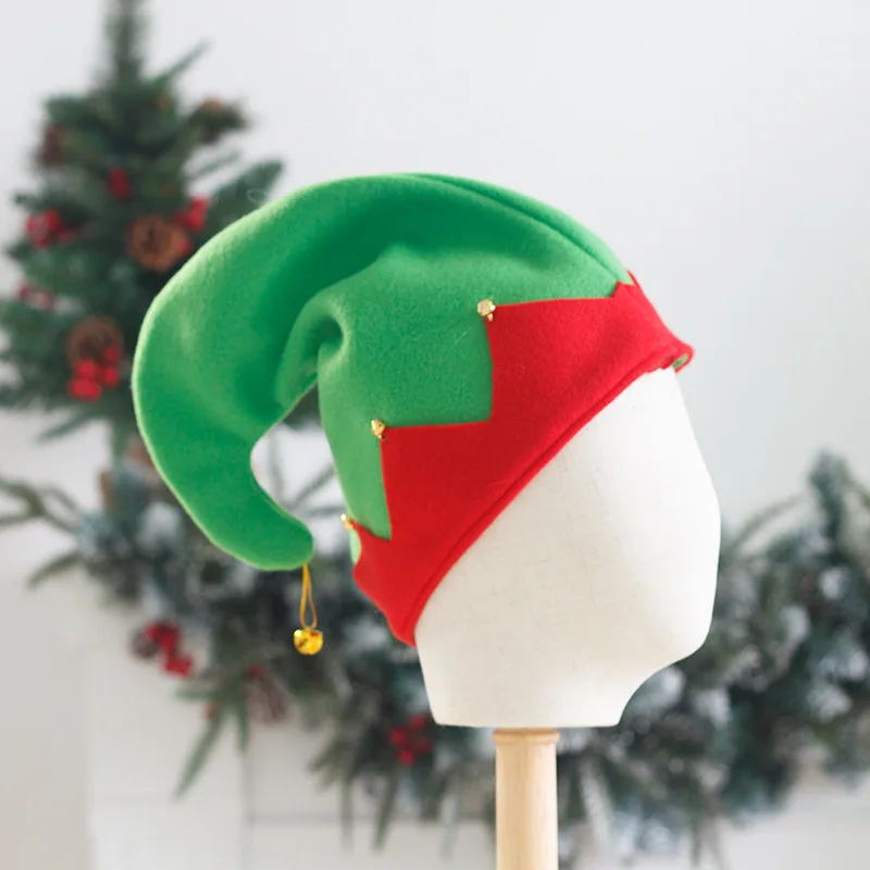 1PCS New Internet Celebrity Adult/child Elf Santa Hat Christmas Elf Red Green Hat Flannel Cloth With Bell Holiday Party Headwear