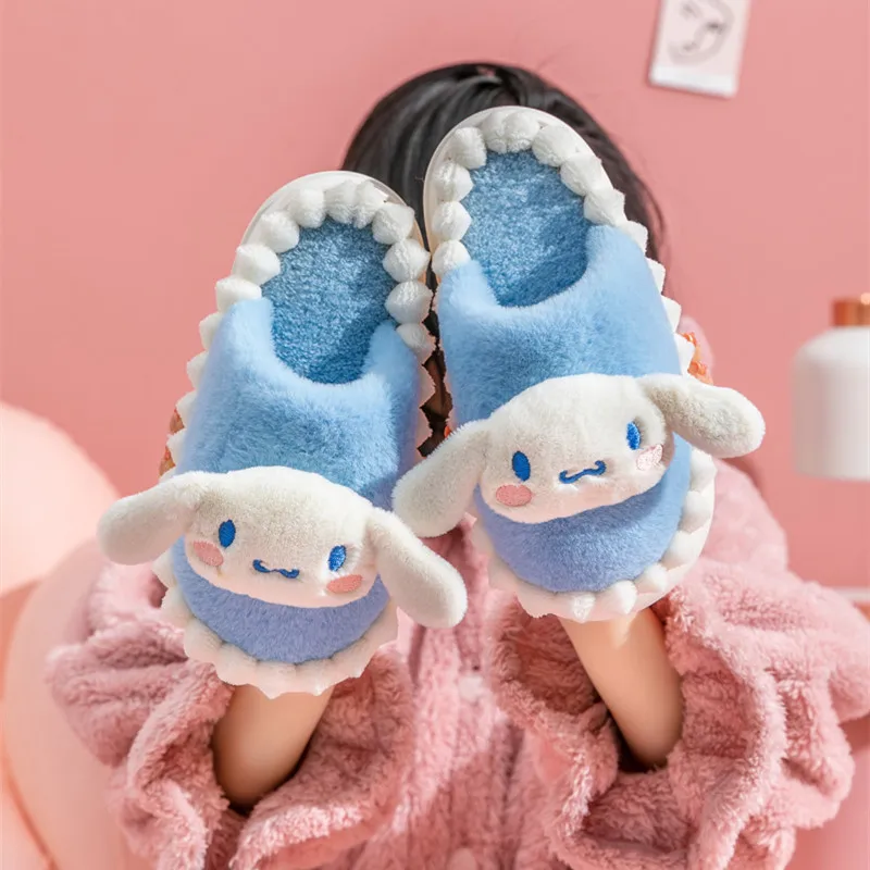Sanrio Cinnamoroll Plush Slippers Household Women Children Winter Cartoon  Warm Plush Non Slip Indoor Fluffy Kawaii Student Shoes