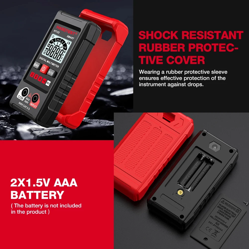 HABOTEST HT123 Smart Digital Multimeter AC/DC Voltage Resistance Continuity Measurement Tester NCV Multimeter with Backlight