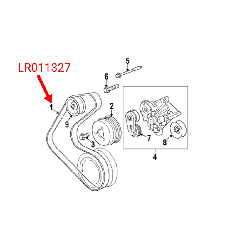 5.0L SC V8 PETROL V-RIBBED PRIMARY OR SECONDARY DRIVE BELT FOR LAND ROVER RANGE ROVER 2013- RR SPORT 2014- LR035542 / LR011327