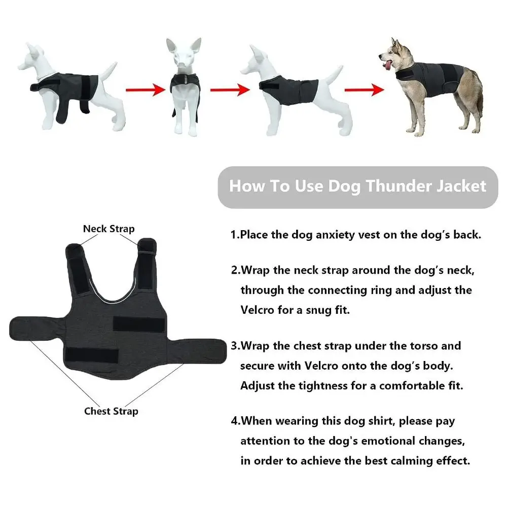 통기성 좋은 강아지 불안 완화 조끼, 편안하고 조절 가능한 강아지 진정 조끼, 따뜻하고 부드러운 불안 방지 애완견 코트 (불안 완화용)