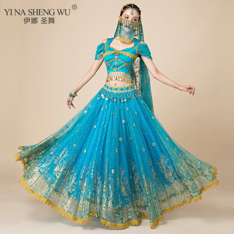Indian Sari Scarf Fashion Indian Dance Costumes Belly Dance Bollywood Long Skirt Exotic Performance Costumes Suit Female Cosplay Costume