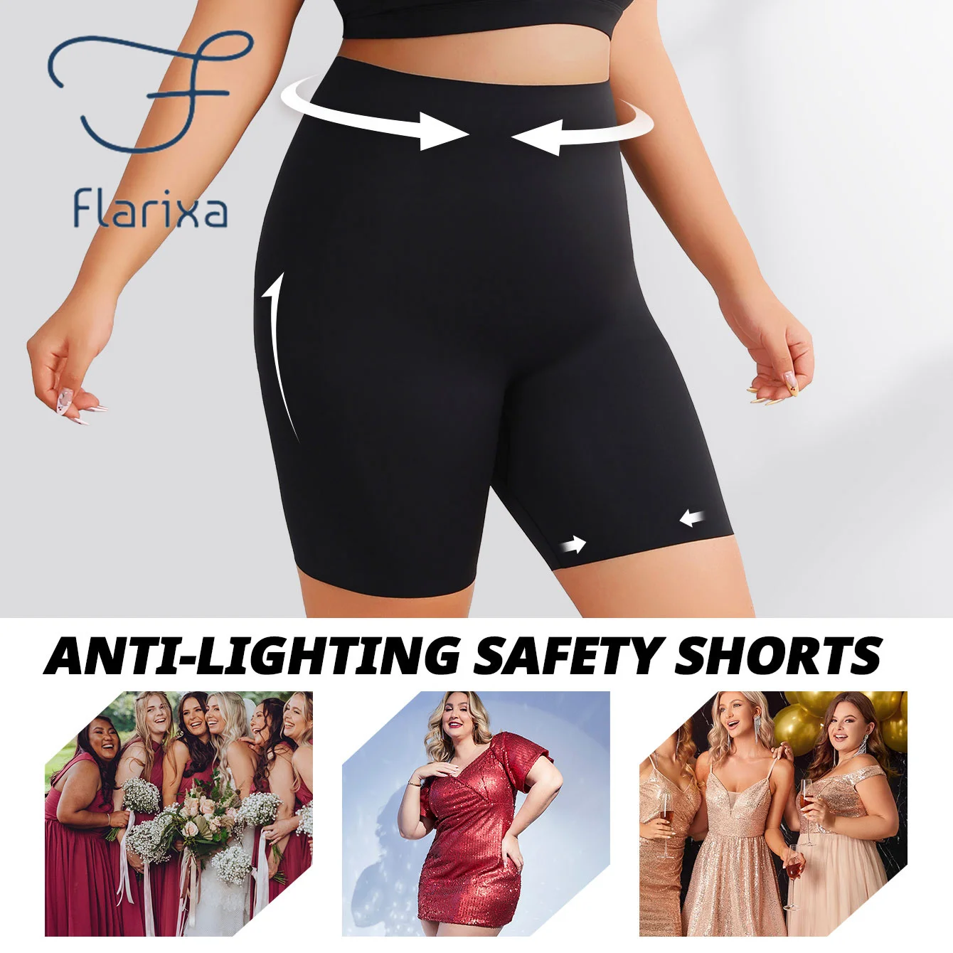 Flarixa Plus Size Thigh Shorts For Women High Waist Safety Pants Under Skirt High Elastic Anti Chafing Boxers Yoga Boyshorts