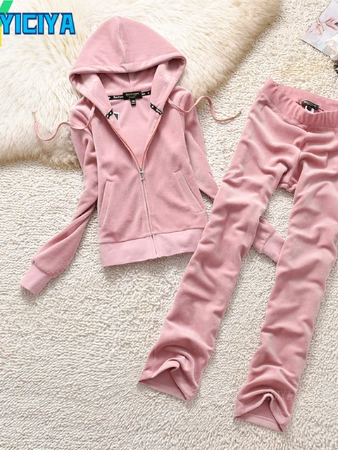 YICIYA TRACKSUIT hoodies Velvet Zipper Sweatshirt And Pants Winter women velour Pant Suit Hoodies Zipper Rhinestone velour suits Lotus color set