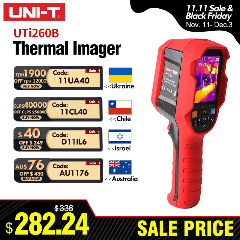 กล้องถ่ายภาพความร้อน UNI-T UTI260B UTI260A ความละเอียด 256x192 พิกเซล กล้องตรวจจับความร้อน UTI260B+ สำหรับตรวจสอบวงจร PCB ระบบทำความร้อนใต้พื้นและท่อ 1