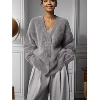 Euro-American Style Sexy Knitted Cardigan for Women Single Breasted Loose Sweater Coat Soft Comfortable V-Neck Knitwear Jacket