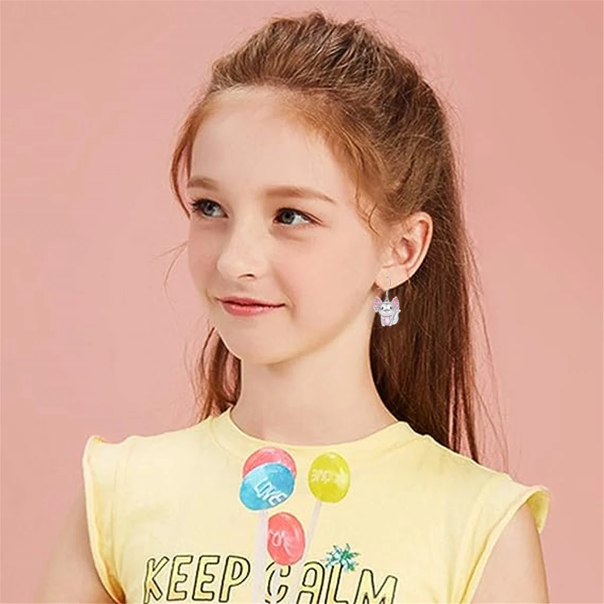 Cute Cartoon Axolotl Pink Crystal Pendant Earrings for Women Fashion Girls Crystal Earrings Pendant Earrings