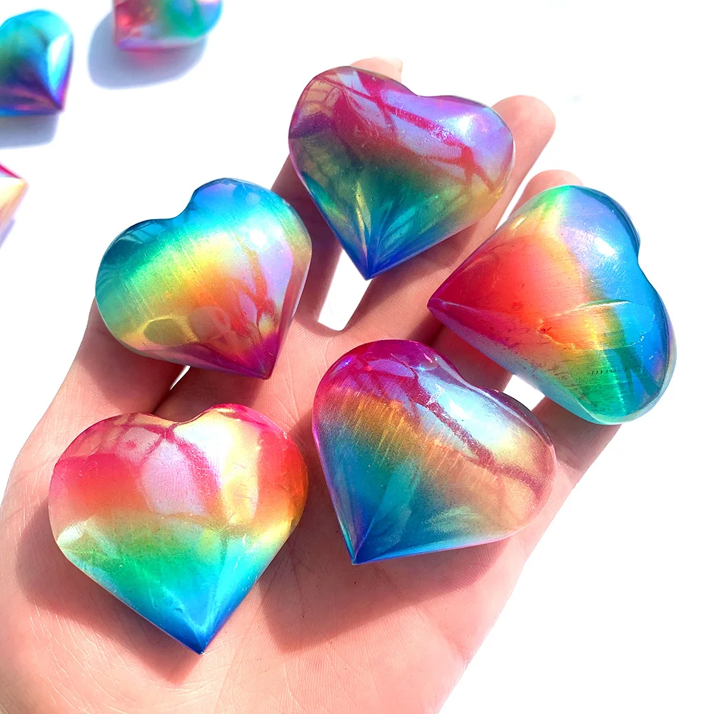 Natürliche Heilung Selenite Galvani Regenbogen Aura Herz Pinkycolor Kristall Dekorative Ornamente Quarz Energie Geschenk – Detail 2