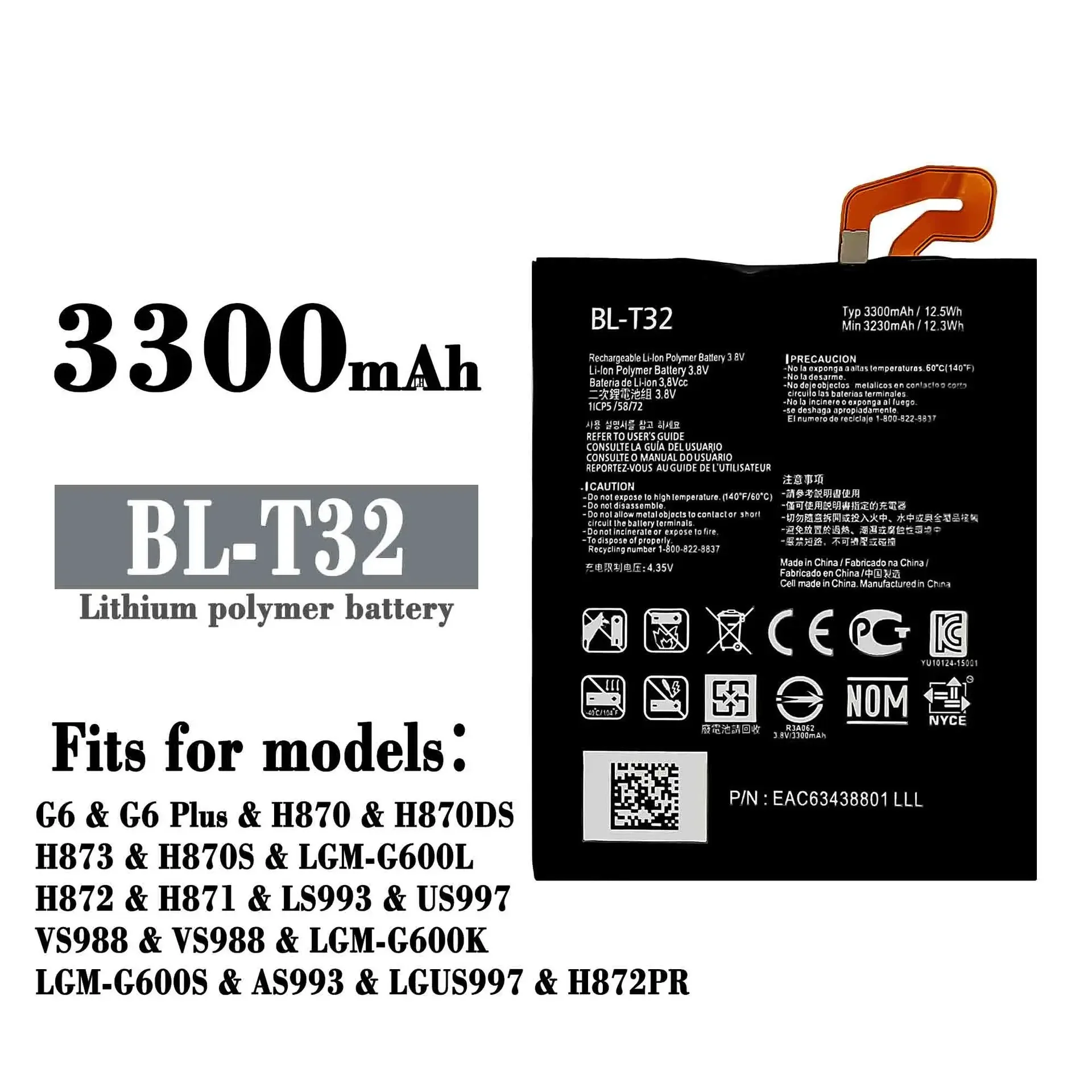 

BL-T32 3300mAh Battery For LG G6 G600L G600V G600S G600K H871 H872 H873 LS993 US997 VS988 BLT32 Battery Lithium Battery