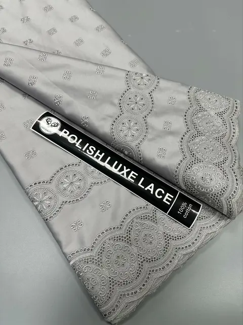 African Nigerian 100%Cotton Polish Luxe Satin Embroidery Fabric High Quality Swiss Voile Lace Material For Men Dubai Style 3