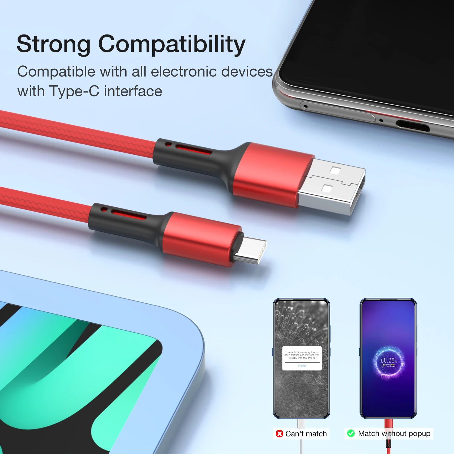 Versatile USB Type A to C Fast Charging Cable - Available in Multiple Lengths