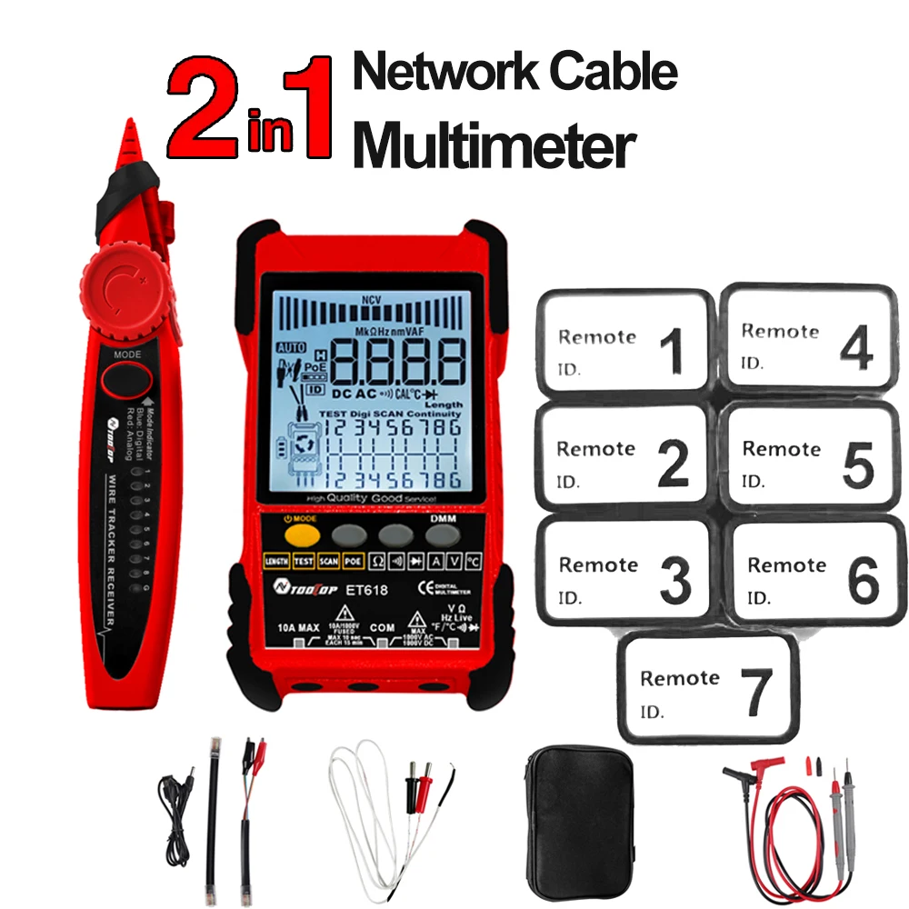 Multimeter ET616/ET618 Network Cable Tester Analogs Digital Search POE Test Cable Pairing Length Wiremap Tester Measure Tracker 2