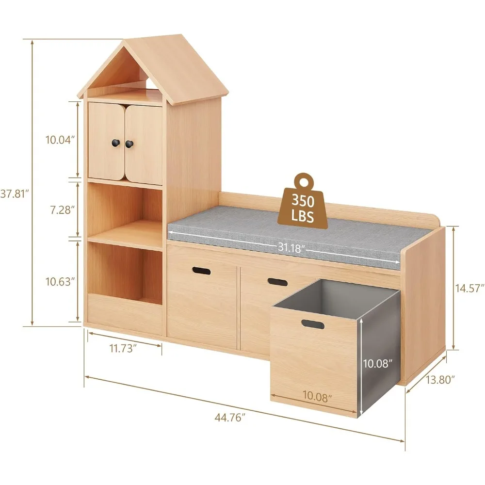 Kids Bookcase and Bookshelf with Reading Nook, Multifunctional Bookcase with 3 Open Storage Cubbies and 3 Drawers