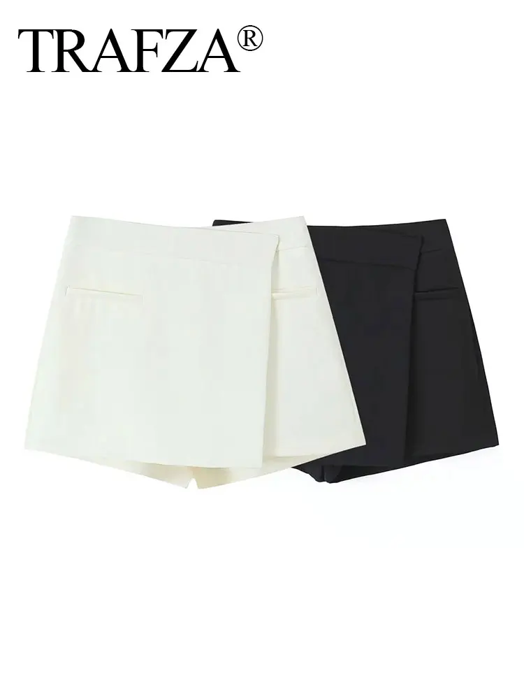 

TRAFZA 2024 Spring Culottes For Women Fashion Asymmetrical Slim Short Pant Female Hotsweet Sexy Party Club Women's Mini Shorts