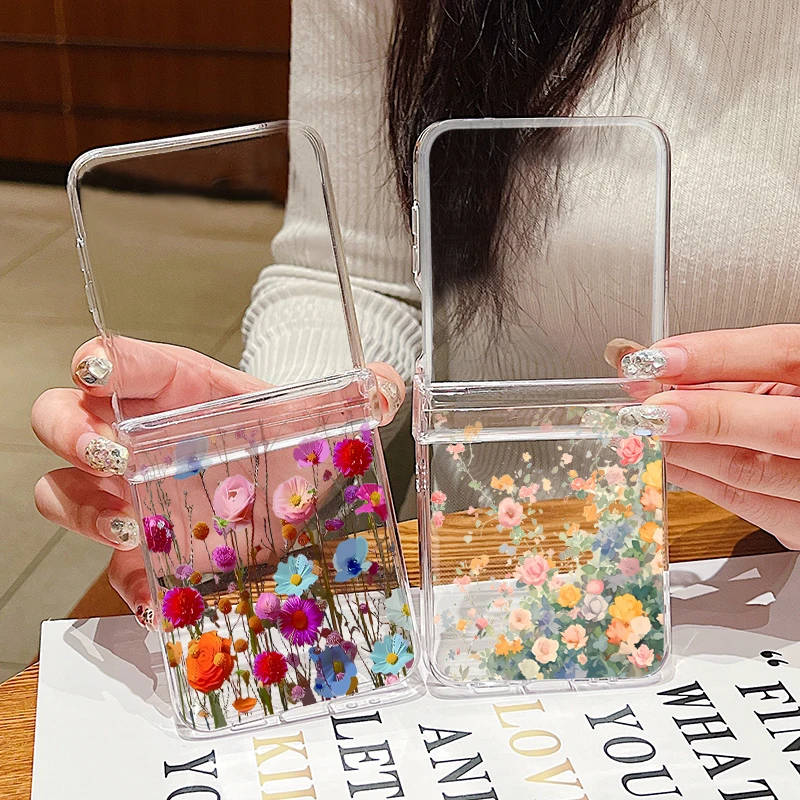 Romantic Flowers Print Shockproof Folding Clear Phone Case