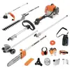 Gas Hedge Trimmer Weed Eater Brush Cutter Pole Saw Chainsaw 6 in 1 Multi Functional Trimming Tools Garden Work with Adjustable 1