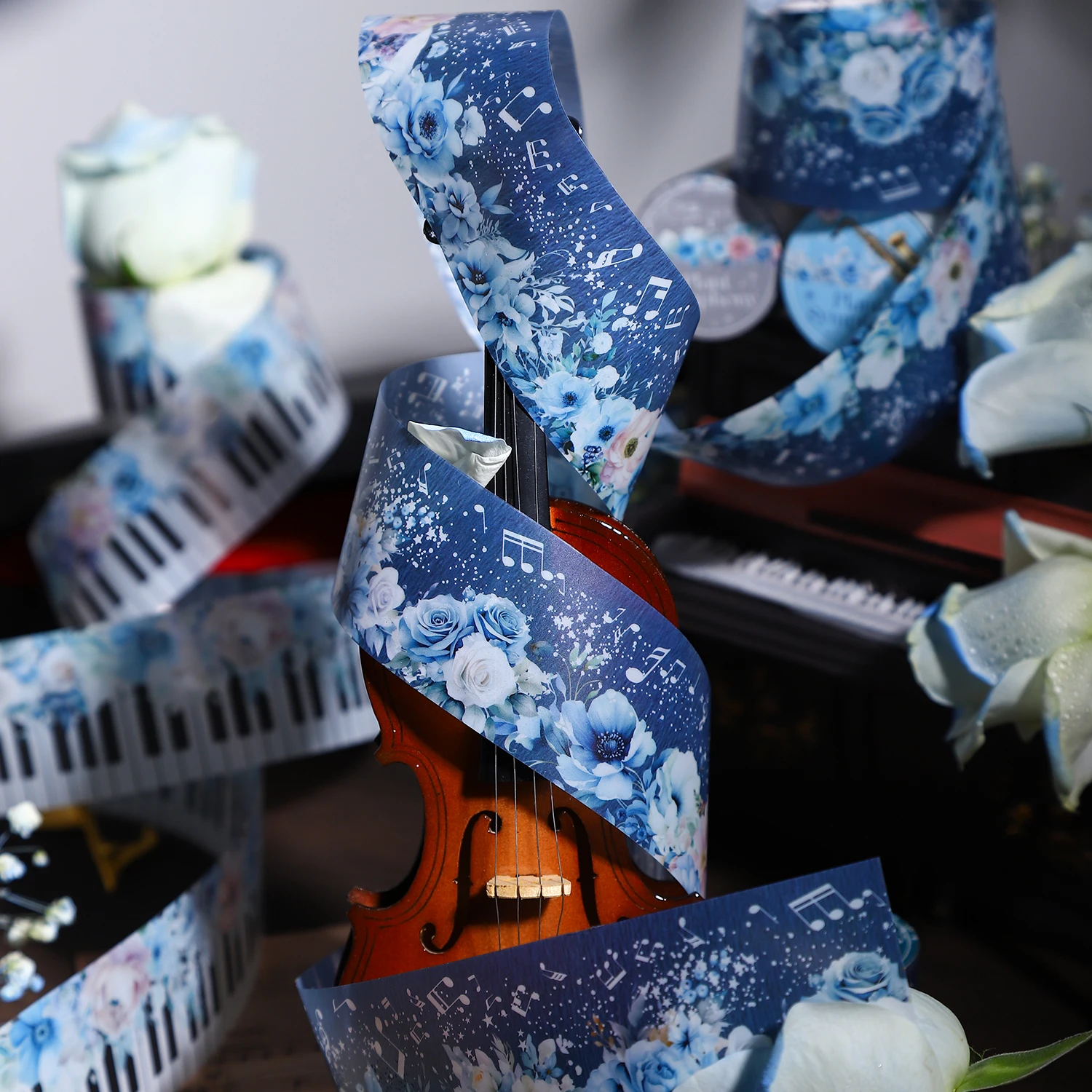 200cm/Roll Piano Flower Theme PET Tape, For Notebook Masking Tapes Decorative items，Student Stationery Scrapbooking Stickers 4