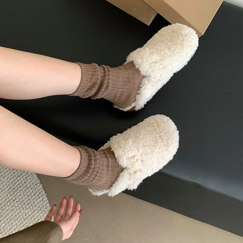 2023 New Women's Wool Slippers Warm Platform Wool Slippers women Slippers Women Sheepskin Slippers Women Shoes Real Wool Lamb