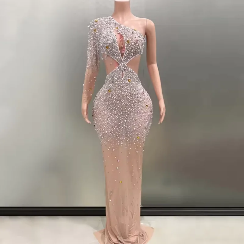 green emerald velvet dress Body-Hugging Fit Beaded Drapes High-Neck White Dress