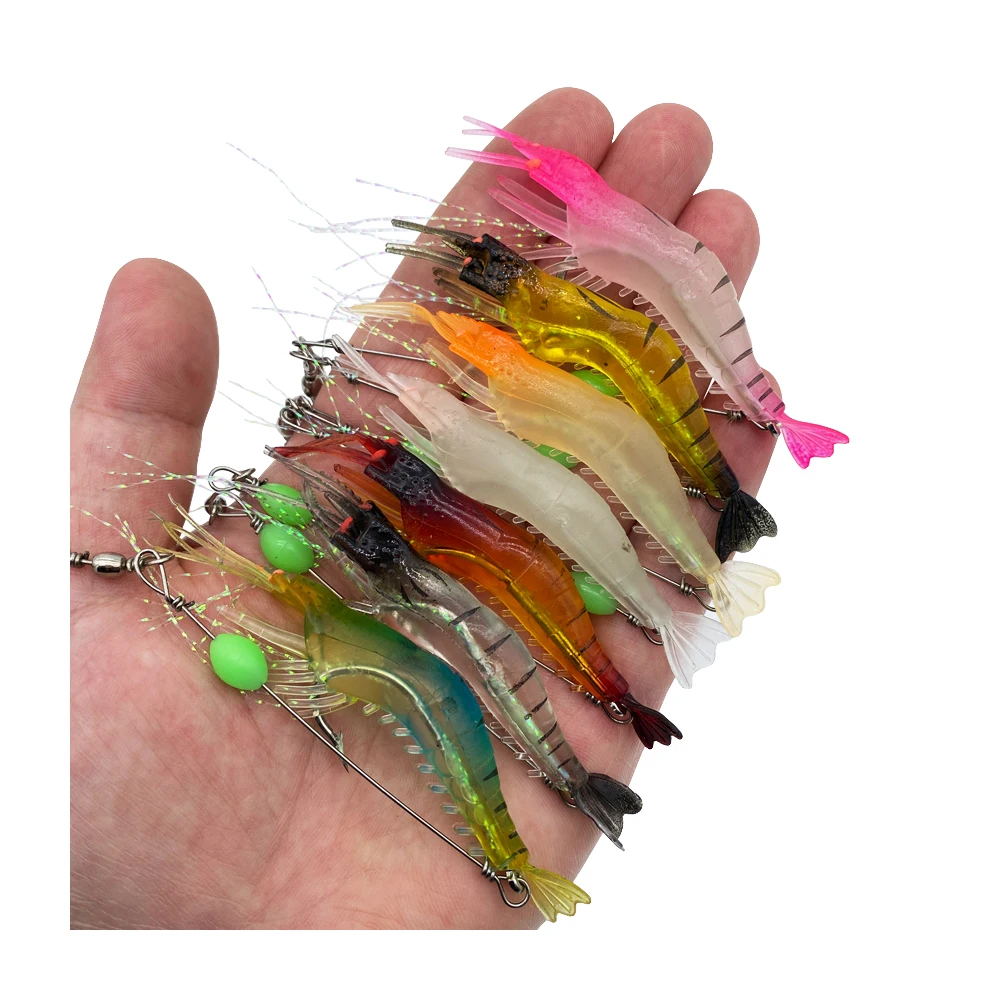 1PCS 9cm 6g Single hook road sub bait false shrimp with hook shrimp soft  bait luminous cocked black fish