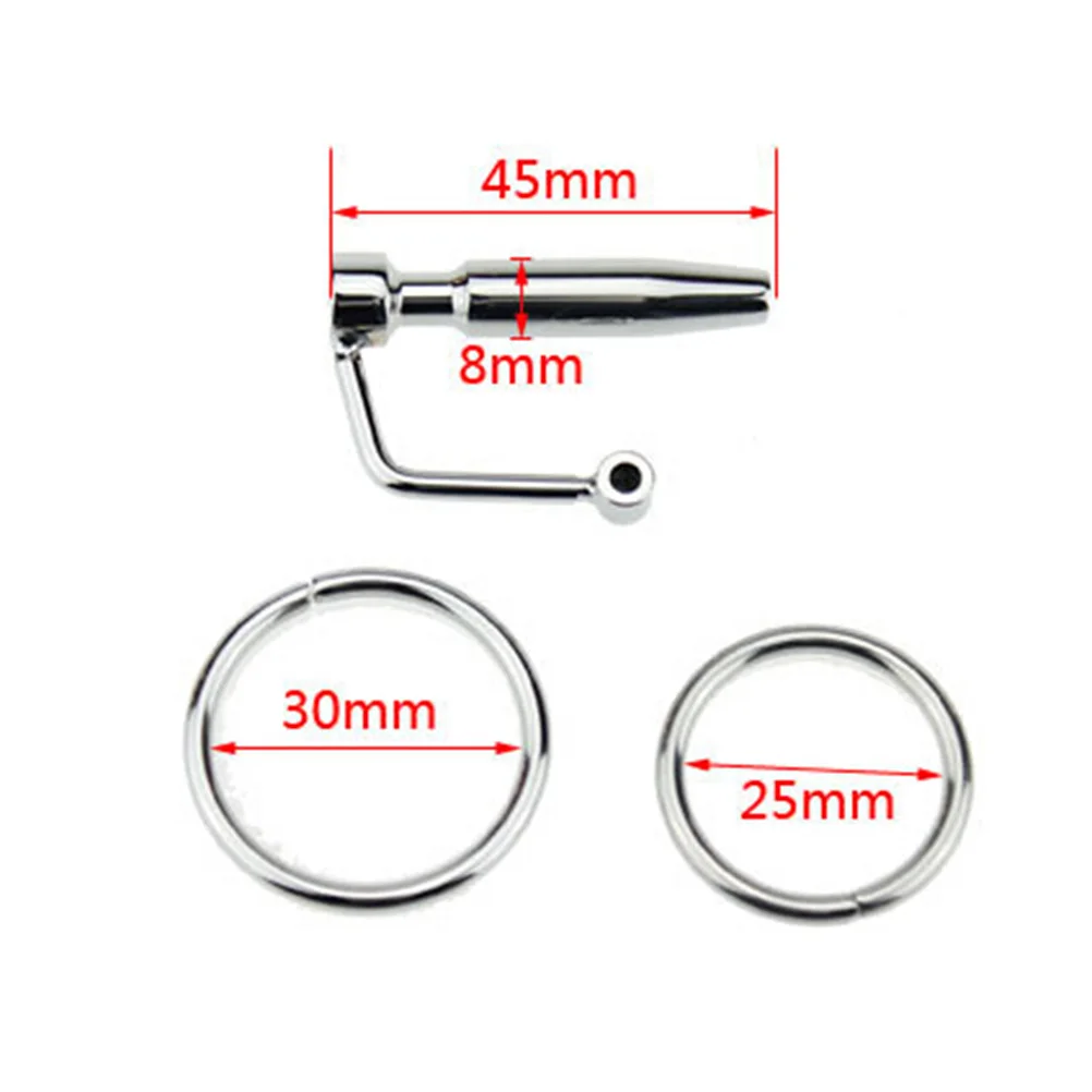 Stainless Steel Hollow Urethral Catheter Sounding Dilators Penis Plug With Glans Rings Metal Insertion Rods Sex Toy For Men