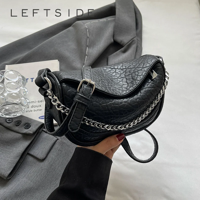 

Дизайнерские сумки через плечо LEFTSIDE из искусственной кожи для женщин, новинка 2024, трендовая корейская модная дизайнерская женская сумка через плечо с цепочкой