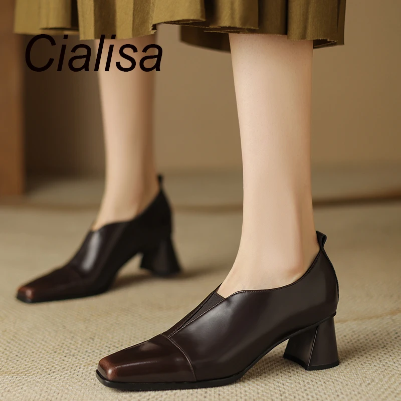 

Женские туфли-лодочки ручной работы Cialisa, элегантные туфли из натуральной кожи на квадратном каблуке средней высоты, офисная обувь, осень 2023