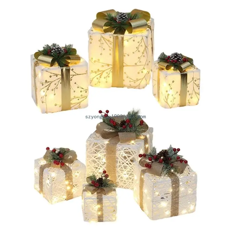 

1Set LED Lighted Gift Boxes with Bowknot for Indoor and Outdoor Decor