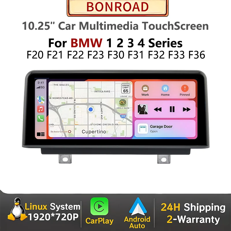 Autoradio sans fil CarPlay Android Auto Bonroad 10,25 pouces pour BMW Série 1 2 3 4 F20 F21 F23 F30 F31 F32 F33 F34 F35 F36 2013-2017 1