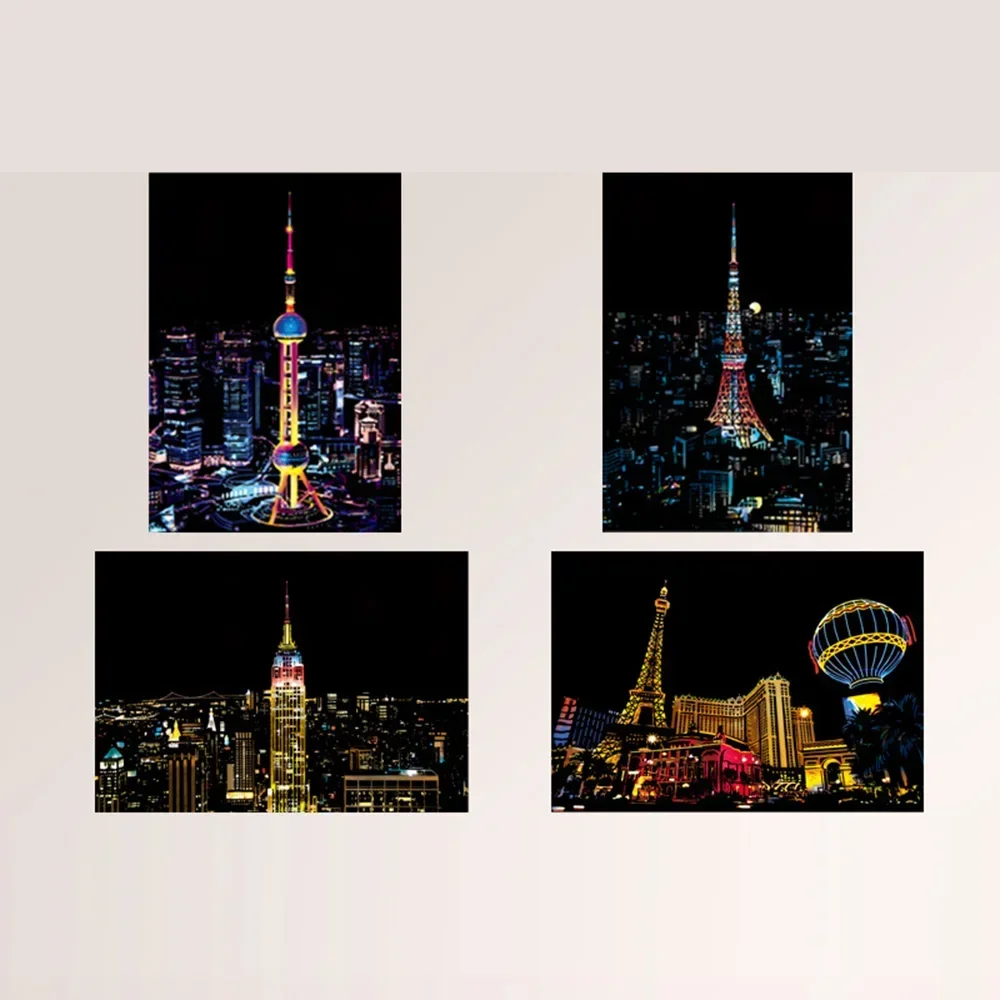 Picture Scratch Paintings Paintings Useful View 20*14cm 4Pcs set Building Children City DIY Decoration Drawings